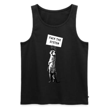 Erdmänchen / Fuck the Systtem - Männer Premium Bio Tank Top - Schwarz - Vorne - AI Model Male 178 light (178cm)