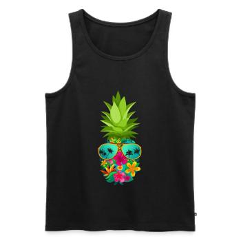 Blume Ananas mit Sonnenbrille Hawaii Blumen - Männer Premium Bio Tank Top - Schwarz - Vorne - AI Model Male 178 light (178cm)