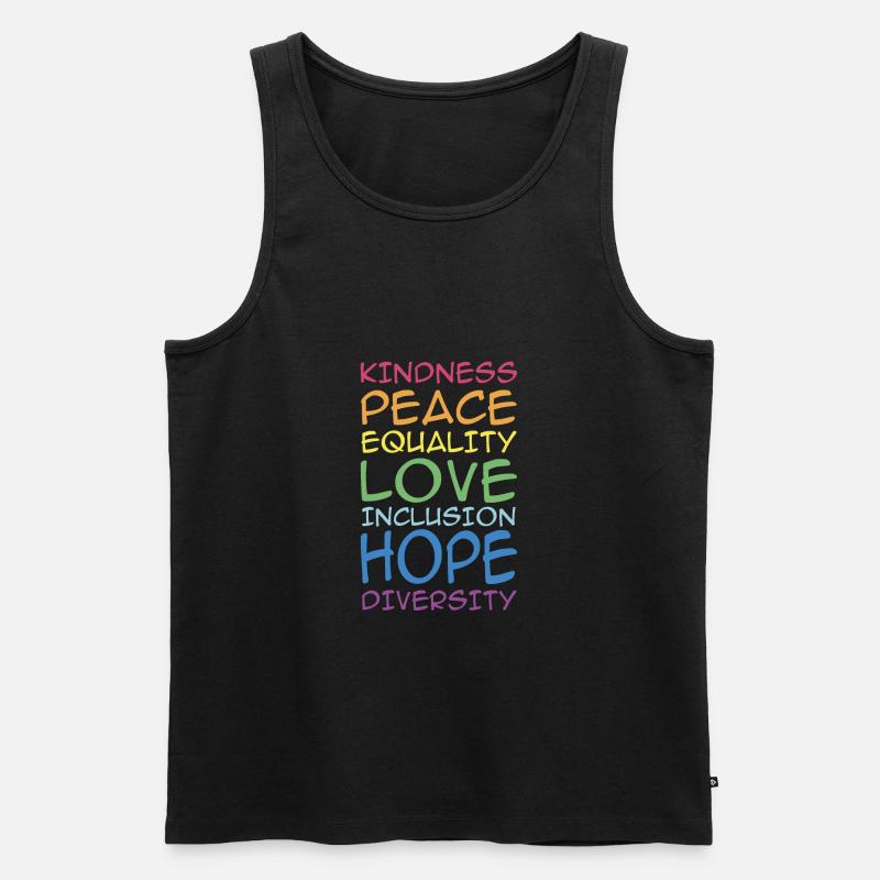 KINDNESS, PEACE, EQUALITY, INCLUSION, , DIVERSITY, - Men's Premium Organic Tank Top - black