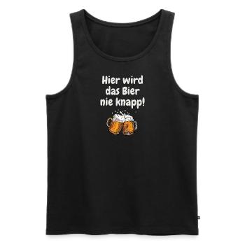 Hier wird das Bier nie knapp! Partyspruch/Motiv - Männer Premium Bio Tank Top - Schwarz - Vorne - AI Model Male 178 light (178cm)