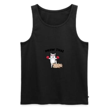 Muay Thai Lustige Katze - MEOW THAI Kätchen - Männer Premium Bio Tank Top - Schwarz - Vorne - AI Model Male 178 light (178cm)