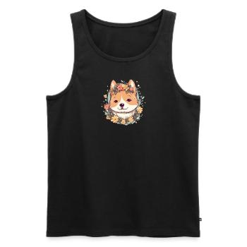 Chienne japonaise Shiba Inu fille avec des fleurs - Débardeur bio Premium Homme - noir - Devant - Michal (187cm)