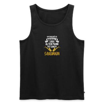 Unterschätze nie ein alten Mann mit einem Saxophon - Männer Premium Bio Tank Top - Schwarz - Vorne - Michal (187cm)