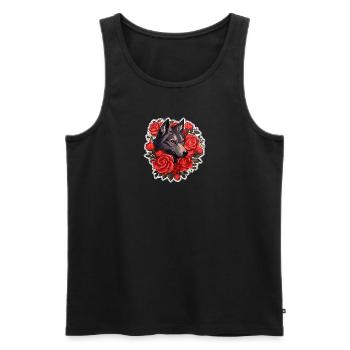 Gothic Wolf and Roses Illustration - Men's Premium Organic Tank Top - black - Front - AI Model Male 178 light (178cm)