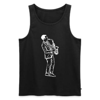 Dessin de garçon au saxophone - Débardeur bio Premium Homme - noir - Devant - AI Model Male 178 light (178cm)