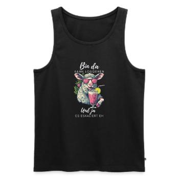 Lustiges Partyschaf – Es eskaliert eh - Männer Premium Bio Tank Top - Schwarz - Vorne - Michal (187cm)