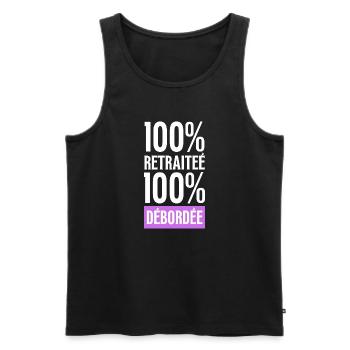 retraite, 100% Retraitée 100% Débordée humour - Débardeur bio Premium Homme - noir - Devant - AI Model Male 178 light (178cm)