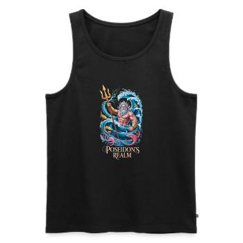  Poseidon's Realm Griechischer Meeresgott Poseidon - Männer Premium Bio Tank Top - Schwarz - Vorne - Michal (187cm)