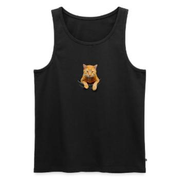 Cute Yellow Cat Kitty in Pocket - Best Cat Owner - Men's Premium Organic Tank Top - black - Front - AI Model Male 178 light (178cm)