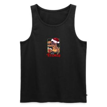 Noël Merry Rexmas - Dinosaure avec chapeau de Père Noël - Débardeur bio Premium Homme - noir - Devant - Michal (187cm)