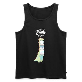 It's Book O'Clock, Dinosaur, Dino, T Rex - Débardeur bio Premium Homme - noir - Devant - Michal (187cm)