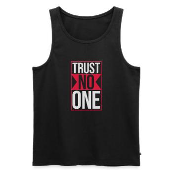 trust no one quote - Men's Premium Organic Tank Top - black - Front - AI Model Male 178 light (178cm)