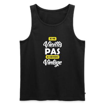 Je ne vieillis / je suis vintage - Débardeur bio Premium Homme - noir - Devant - Michal (187cm)