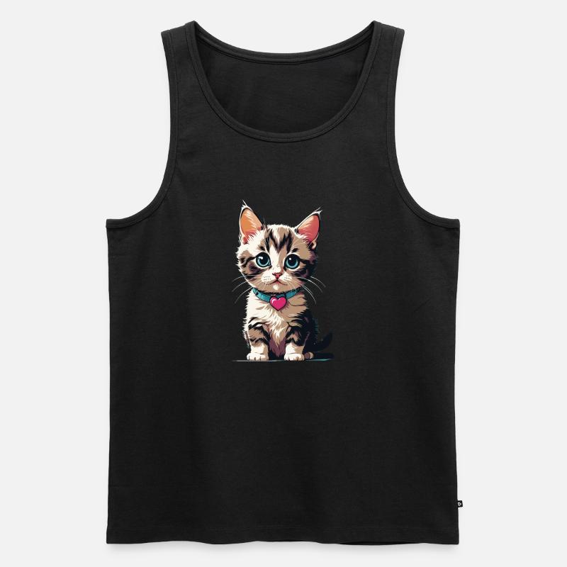 Katze mit Herzkette - Männer Premium Bio Tank Top - Schwarz