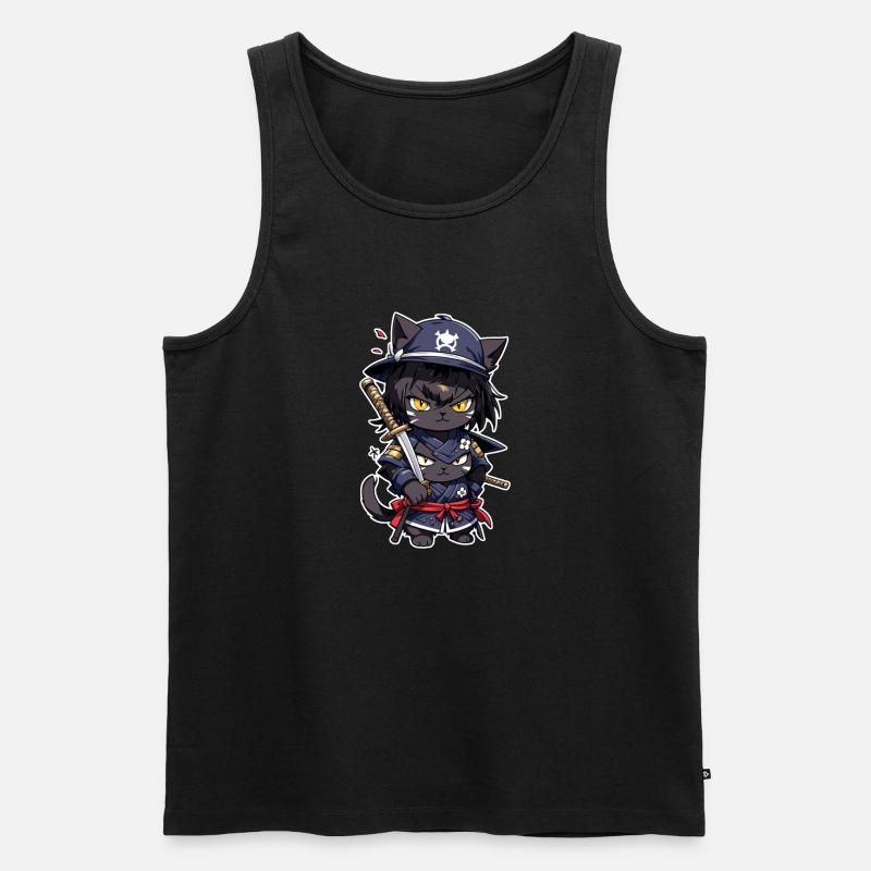 Ninja Katze - Samurai Kätzchen - Männer Premium Bio Tank Top - Schwarz
