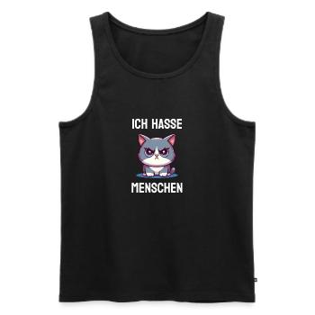 Ich hasse Menschen lustige blaue Katze - Männer Premium Bio Tank Top - Schwarz - Vorne - Michal (187cm)