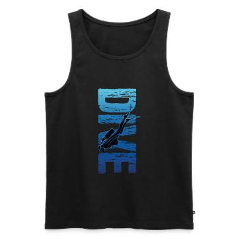 Dive Vertical Text Vintage Scuba Diver - Men's Premium Organic Tank Top - black - Front - AI Model Male 178 light (178cm)