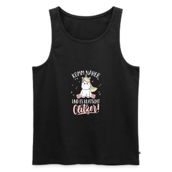 Komm näher und es klatscht Glitzer Einhorn Spruch - Männer Premium Bio Tank Top - Schwarz - Vorne - Michal (187cm)