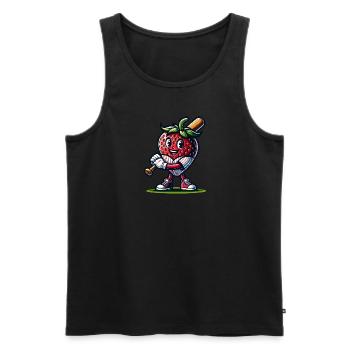 Drôle de joueur de baseball fraise sport - Débardeur bio Premium Homme - noir - Devant - Michal (187cm)