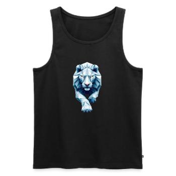 Blue White Lion Face Origami Geometric 3D - Men's Premium Organic Tank Top - black - Front - AI Model Male 178 light (178cm)