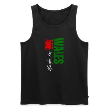 Made in Wales, vertical design - Men's Premium Organic Tank Top - black - Front - Michal (187cm)
