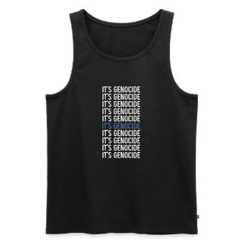 Typographic Phrase Repeated Genocide - Men's Premium Organic Tank Top - black - Front - AI Model Male 178 light (178cm)