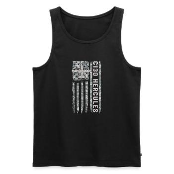 C130 Hercules Amerikanische Flagge Militär-Tarnung - Männer Premium Bio Tank Top - Schwarz - Vorne - AI Model Male 178 light (178cm)