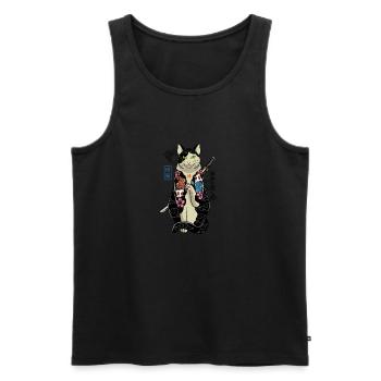 samurai cat - maneki neko - Débardeur bio Premium Homme - noir - Devant - AI Model Male 178 light (178cm)