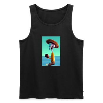 Crazy Comic Alien sur une plage avec un espace cocotier - Débardeur bio Premium Homme - noir - Devant - AI Model Male 178 light (178cm)