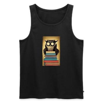 Comic Cartoon Cute Book Owl Owl Book Stack - Débardeur bio Premium Homme - noir - Devant - AI Model Male 178 light (178cm)