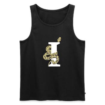 Lettre i serpent - Débardeur bio Premium Homme - noir - Devant - AI Model Male 178 light (178cm)