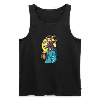 Cooler Bock mit Bier im Hoodie - Männer Premium Bio Tank Top - Schwarz - Vorne - AI Model Male 178 light (178cm)