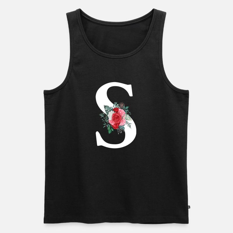 Roter Blumenbuchstabe S - Männer Premium Bio Tank Top - Schwarz