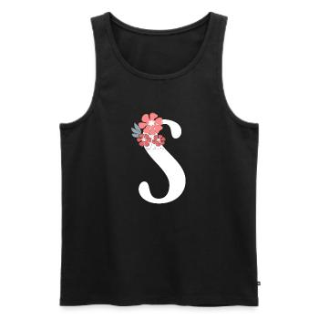 Lettre S fleurs minimalistes - Débardeur bio Premium Homme - noir - Devant - AI Model Male 178 light (178cm)