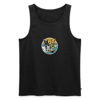 Eine Katze und Hunde surfen zusammen: beste Freunde - Männer Premium Bio Tank Top - Schwarz - Vorne - AI Model Male 178 light (178cm)