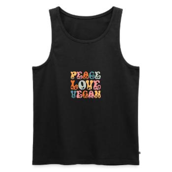 Vegan Peace Love Retro Vegetarian - Männer Premium Bio Tank Top - Schwarz - Vorne - AI Model Male 178 light (178cm)