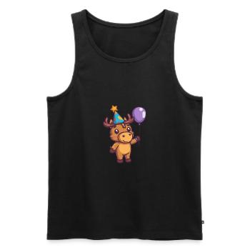 Elch Geburtstag Comic - Männer Premium Bio Tank Top - Schwarz - Vorne - AI Model Male 178 light (178cm)