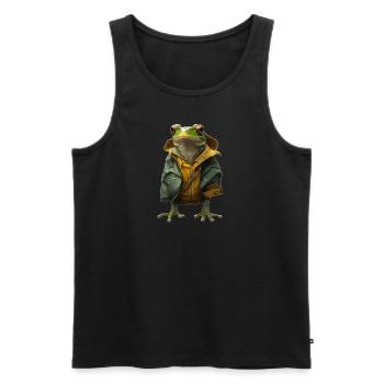 Ein Frosch in seiner Regenjacke - Männer Premium Bio Tank Top - Schwarz - Vorne - AI Model Male 178 light (178cm)