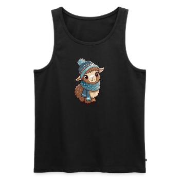 Niedliches Lama mit Schal und Pudelmütze. - Männer Premium Bio Tank Top - Schwarz - Vorne - AI Model Male 178 light (178cm)