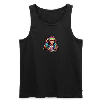Illustration of a cheerful monkey in retro 80s - Men's Premium Organic Tank Top - black - Front - AI Model Male 178 light (178cm)