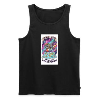 Katzensprung durchs Universum - Männer Premium Bio Tank Top - Schwarz - Vorne - AI Model Male 178 light (178cm)