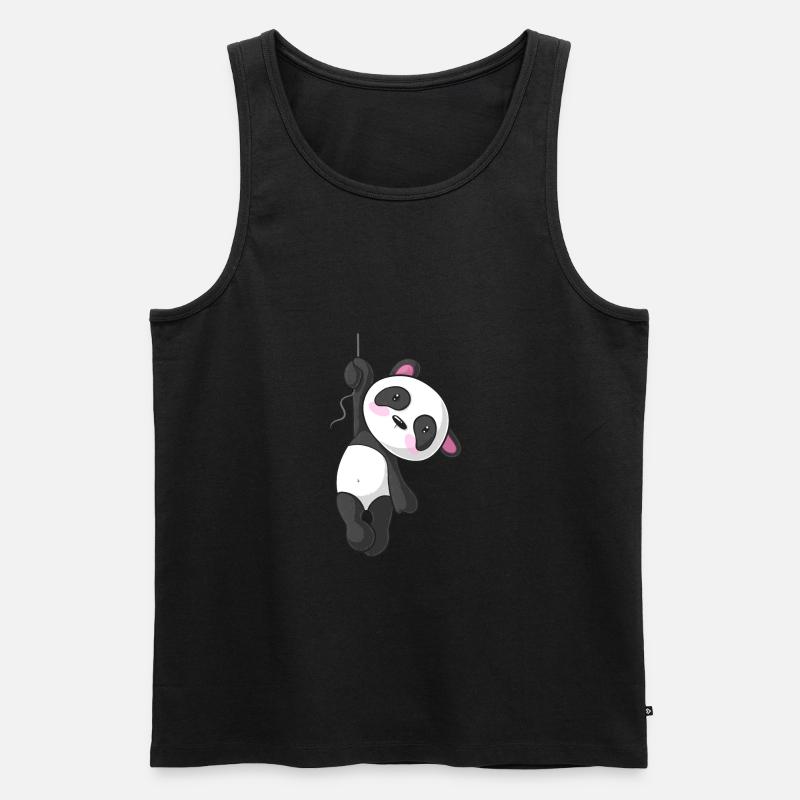 Hängender Comic Panda - Männer Premium Bio Tank Top - Schwarz