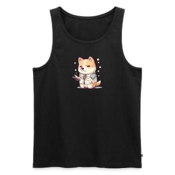 Chien japonais Shiba Inu médecin scientifique - Débardeur bio Premium Homme - noir - Devant - AI Model Male 178 light (178cm)