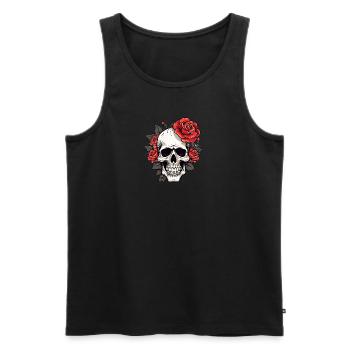 Gothic Totenkopf Rosen Grafik Mode Kunst - Männer Premium Bio Tank Top - Schwarz - Vorne - AI Model Male 178 light (178cm)