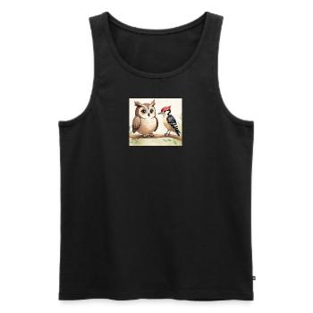 Niedliche Eule und Specht - Männer Premium Bio Tank Top - Schwarz - Vorne - Michal (187cm)