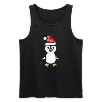 T-shirt pingouin de Noël avec chapeau de Père Noël - Débardeur bio Premium Homme - noir - Devant - Michal (187cm)