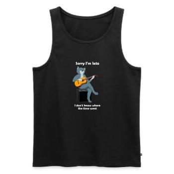 SORRY I AM LATE - CAT JOUANT DE LA GUITARE - Débardeur bio Premium Homme - noir - Devant - AI Model Male 178 light (178cm)