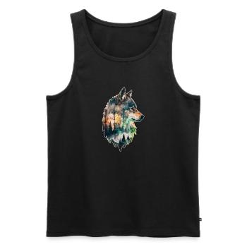 Wolf Doppelbelichtung Wald Natur wandern Wildnis - Männer Premium Bio Tank Top - Schwarz - Vorne - Michal (187cm)