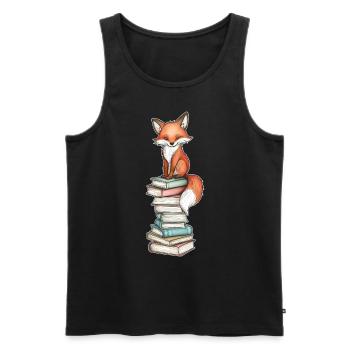 Fuchs auf Bücherstapel - Männer Premium Bio Tank Top - Schwarz - Vorne - AI Model Male 178 light (178cm)