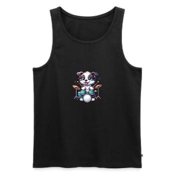 Cool Border Collie Drummer Puppy - Men's Premium Organic Tank Top - black - Front - Michal (187cm)